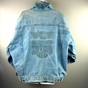 🤍SOLD🤍 WCW Monday Nitro TNT Vintage Oversized Denim Embossed Jacket